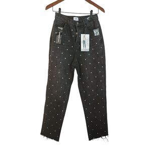Simple Society Women's Super High Rise Button Fly‎ Black Rhinestone Size 5/27